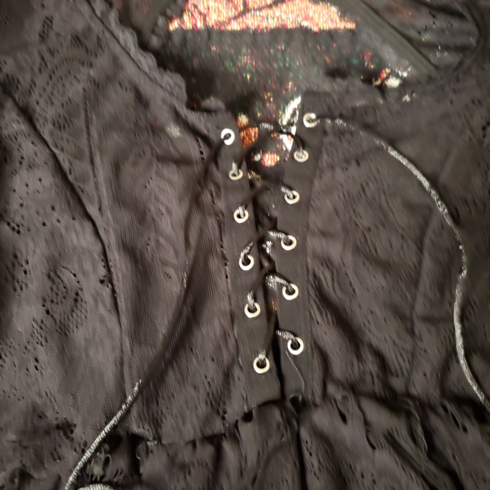 Killstar Bella Morte Black Lace Dress With Lace Up Front And Cut Out Back - Picture 4 of 8